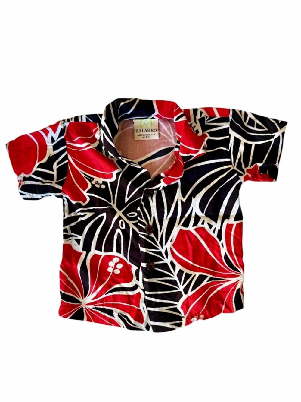 Kalaheo Hawaii Aloha Shirt Kids Hibiscus Red Black 2T